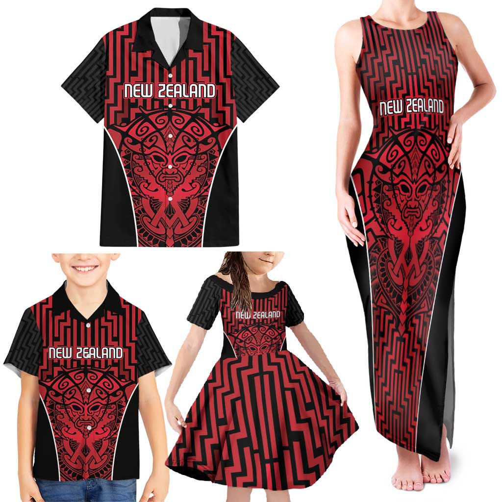 Custom Basketball New Zealand Family Matching Tank Maxi Dress and Hawaiian Shirt Red Maori Ta Moko Indigenous - Aussie Hoodie