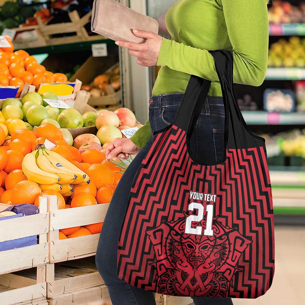 Custom Basketball New Zealand Grocery Bag Red Maori Ta Moko Indigenous - Aussie Hoodie