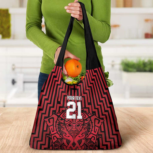 Custom Basketball New Zealand Grocery Bag Red Maori Ta Moko Indigenous - Aussie Hoodie