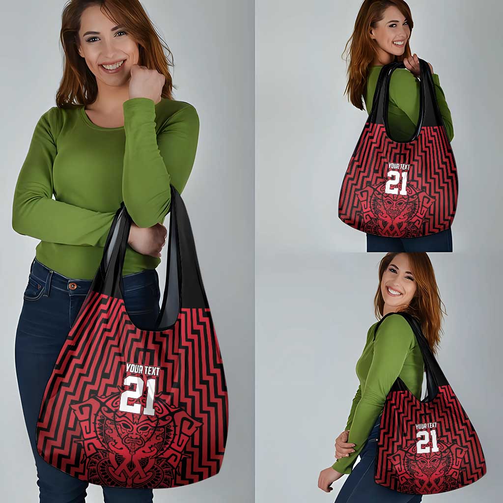 Custom Basketball New Zealand Grocery Bag Red Maori Ta Moko Indigenous - Aussie Hoodie
