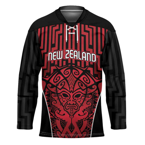 Custom Basketball New Zealand Hockey Jersey Red Maori Ta Moko Indigenous - Aussie Hoodie