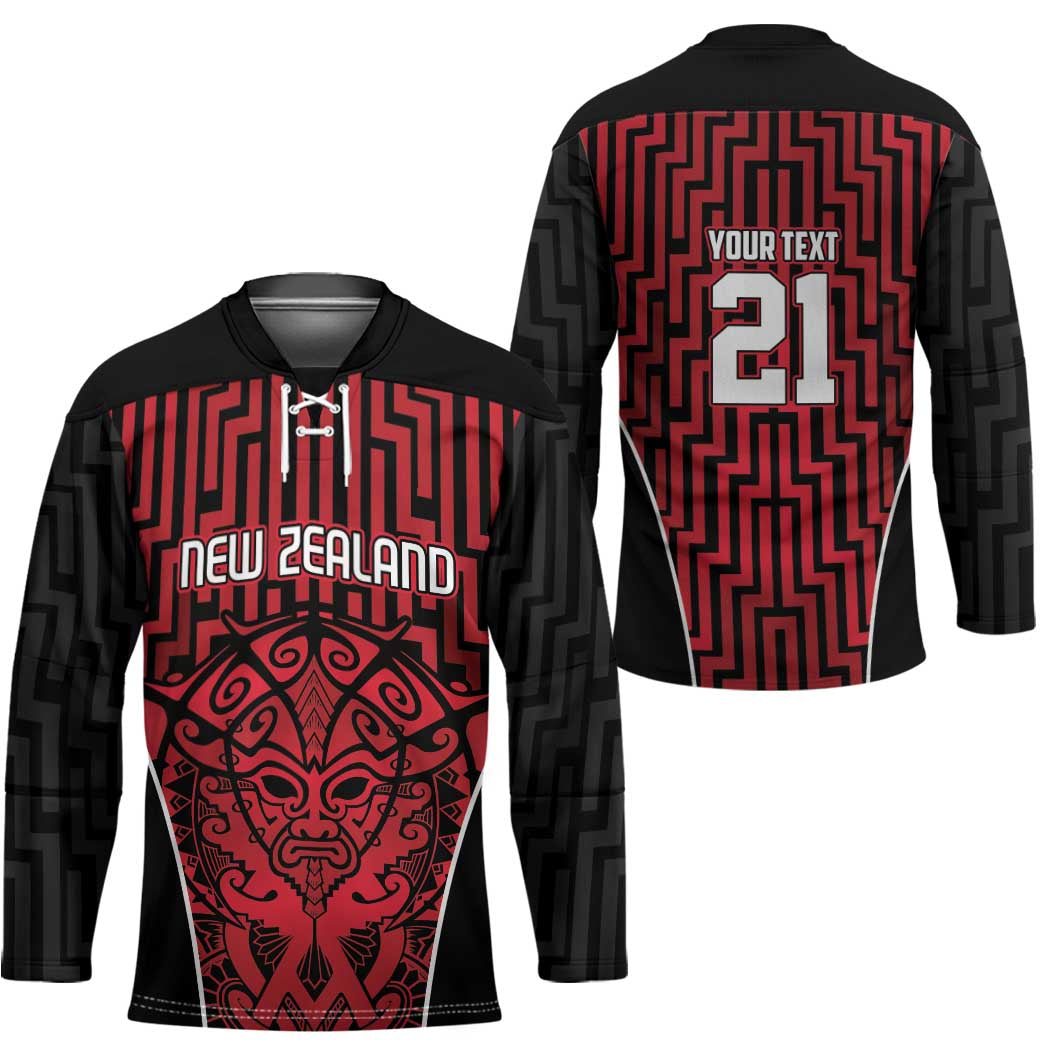 Custom Basketball New Zealand Hockey Jersey Red Maori Ta Moko Indigenous - Aussie Hoodie