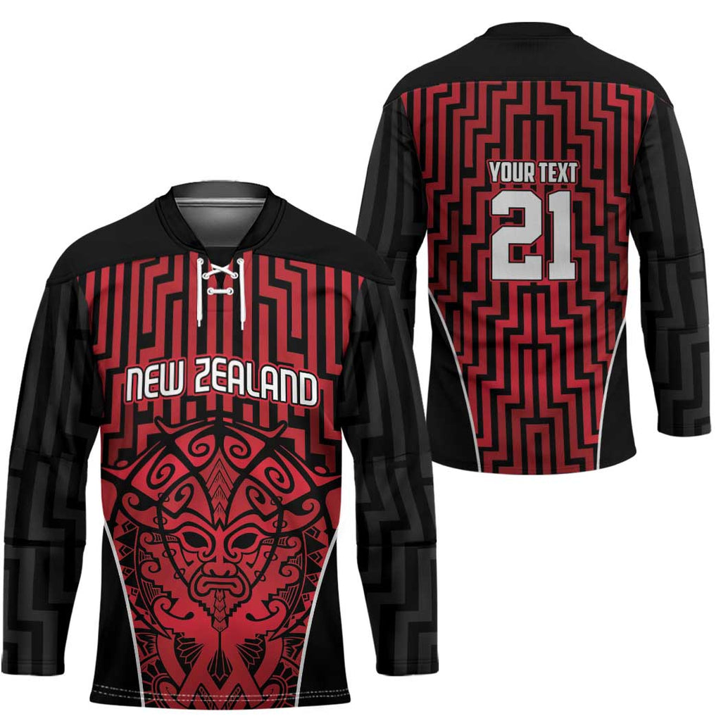 Custom Basketball New Zealand Hockey Jersey Red Maori Ta Moko Indigenous - Aussie Hoodie