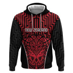 Custom Basketball New Zealand Hoodie Red Maori Ta Moko Indigenous - Aussie Hoodie