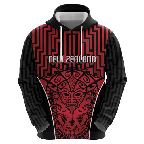 Custom Basketball New Zealand Hoodie Red Maori Ta Moko Indigenous - Aussie Hoodie