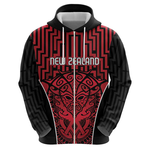 Custom Basketball New Zealand Hoodie Red Maori Ta Moko Indigenous - Aussie Hoodie