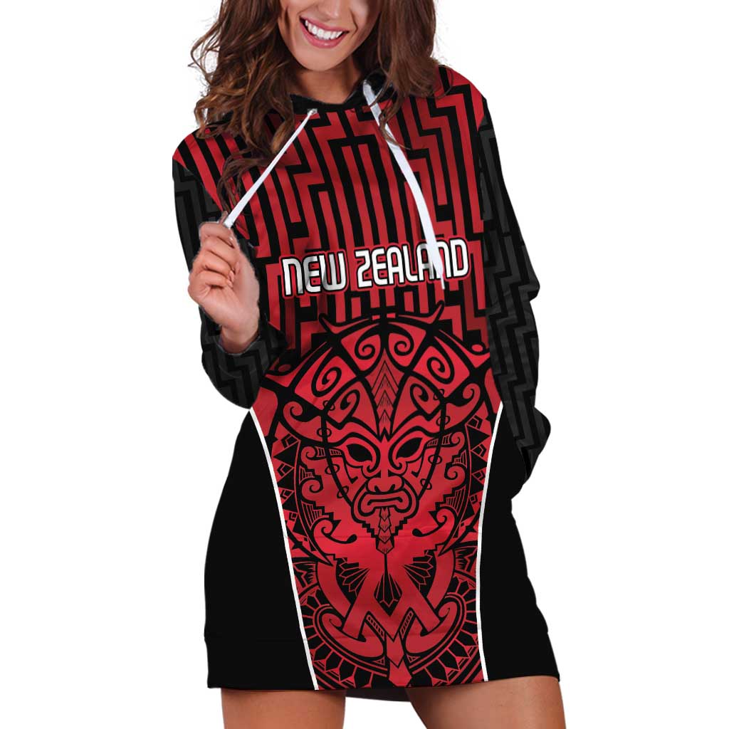 Custom Basketball New Zealand Hoodie Dress Red Maori Ta Moko Indigenous - Aussie Hoodie