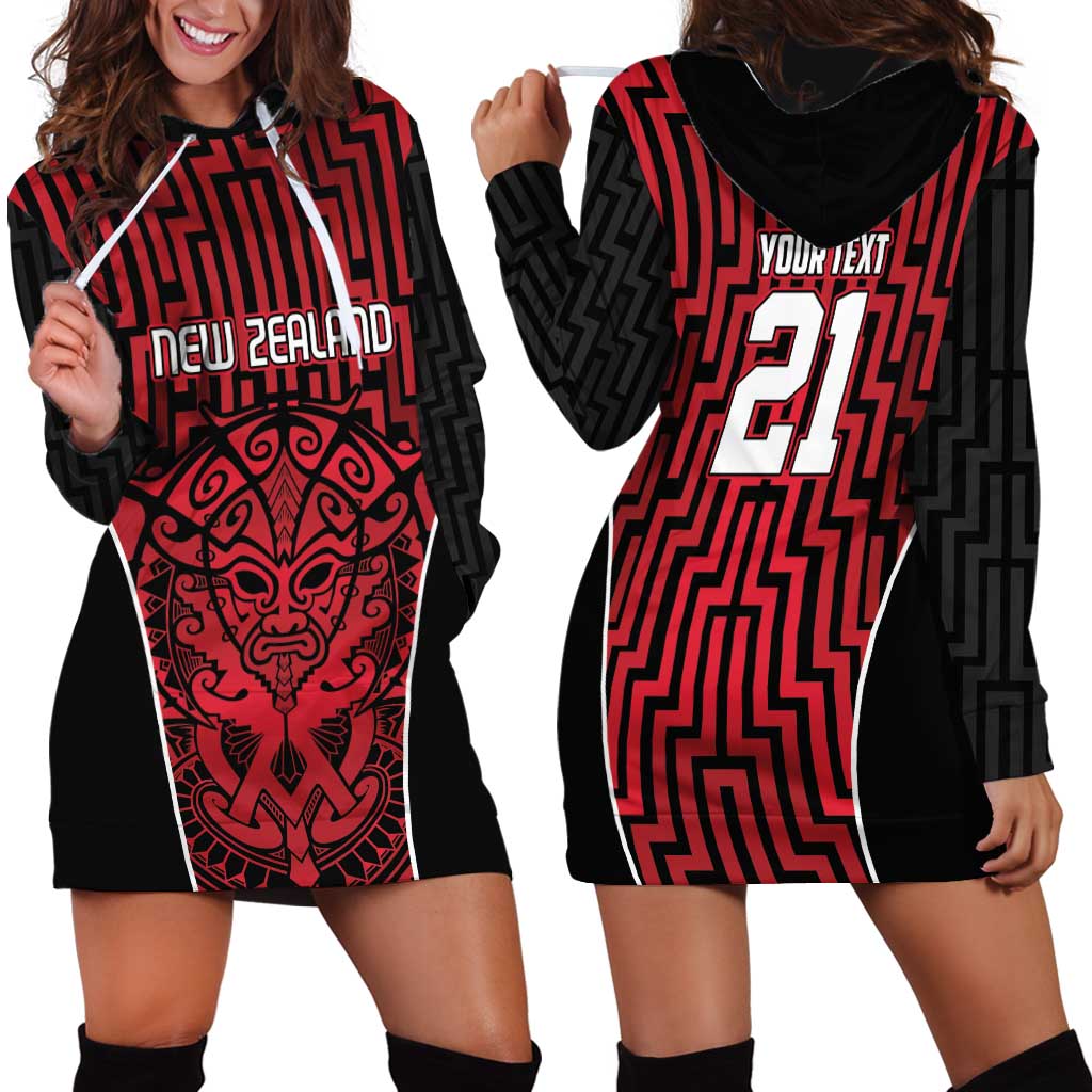 Custom Basketball New Zealand Hoodie Dress Red Maori Ta Moko Indigenous - Aussie Hoodie