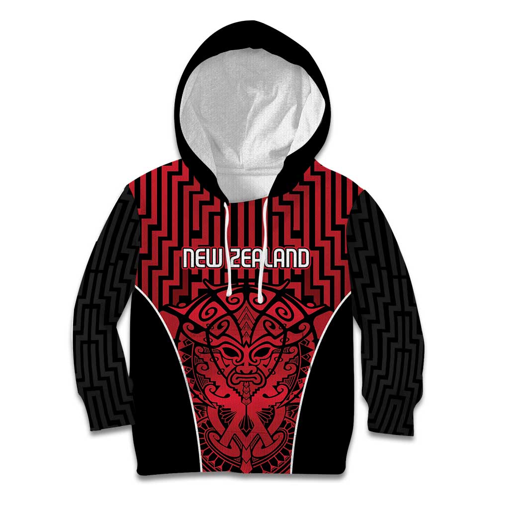Custom Basketball New Zealand Kid Hoodie Red Maori Ta Moko Indigenous - Aussie Hoodie