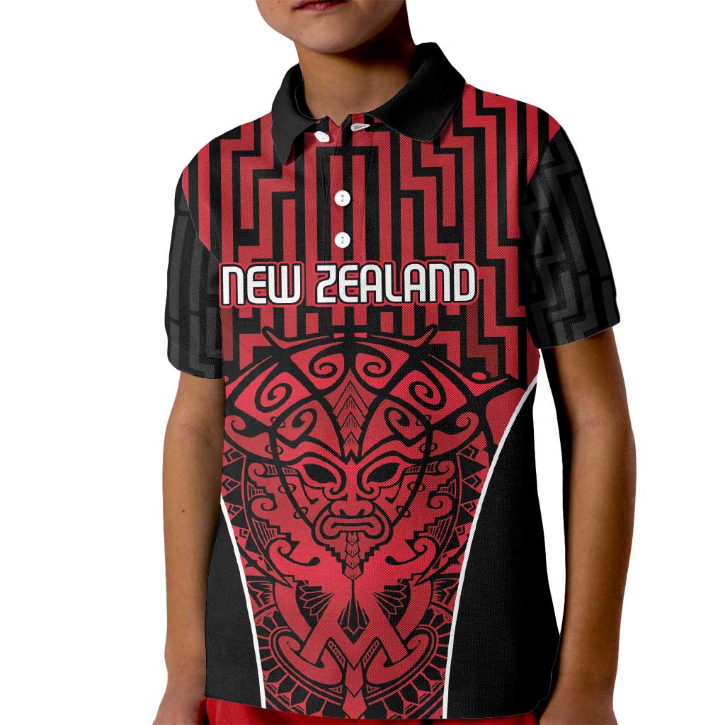 Custom Basketball New Zealand Kid Polo Shirt Red Maori Ta Moko Indigenous - Aussie Hoodie