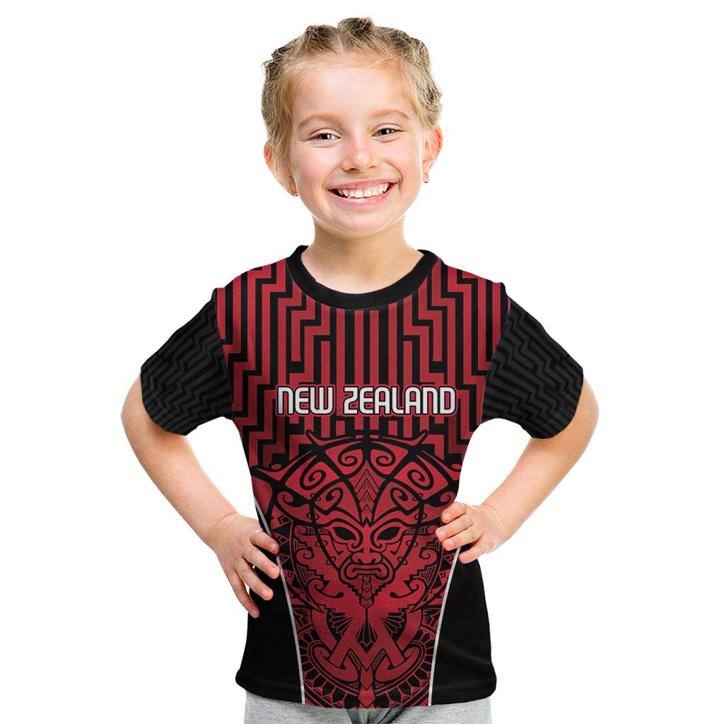 Custom Basketball New Zealand Kid T Shirt Red Maori Ta Moko Indigenous - Aussie Hoodie
