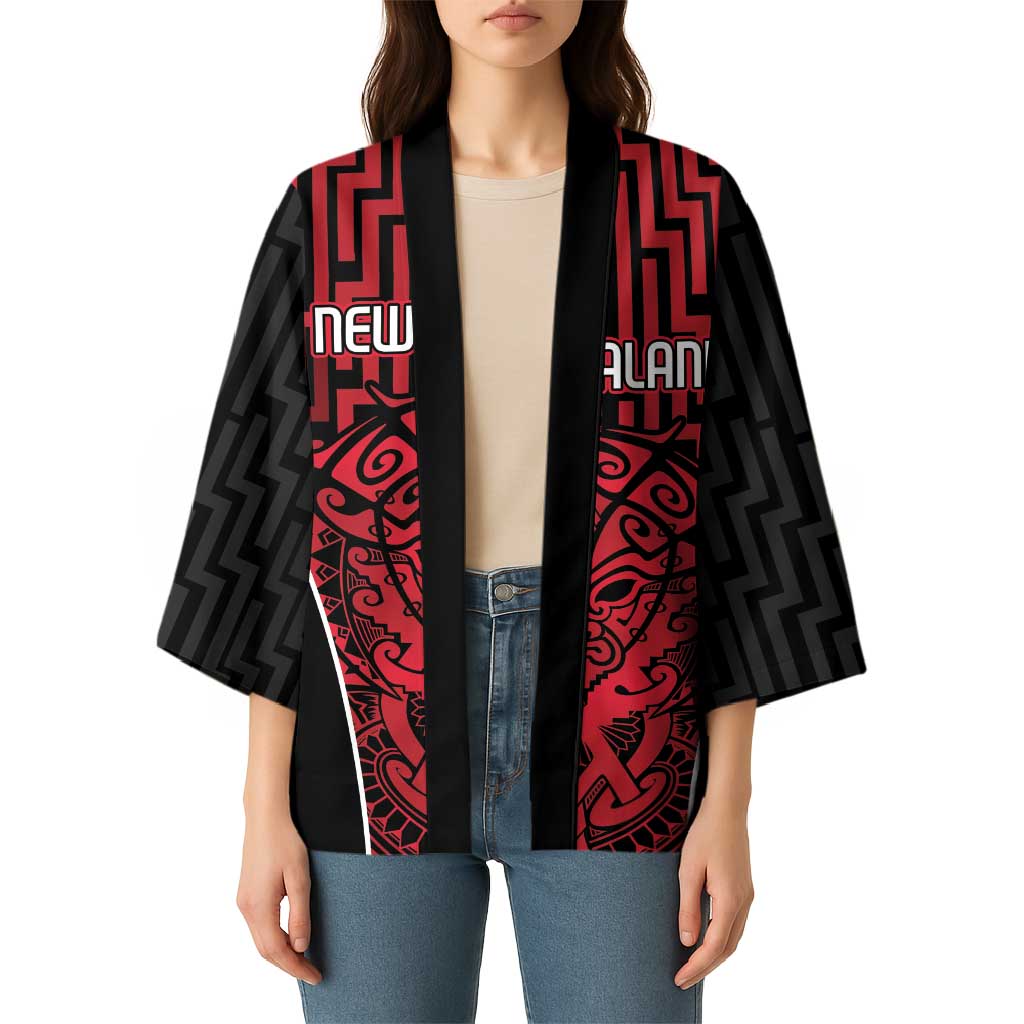 Custom Basketball New Zealand Kimono Red Maori Ta Moko Indigenous - Aussie Hoodie