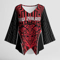 Custom Basketball New Zealand Kimono Sleeve Blouse Red Maori Ta Moko Indigenous - Aussie Hoodie