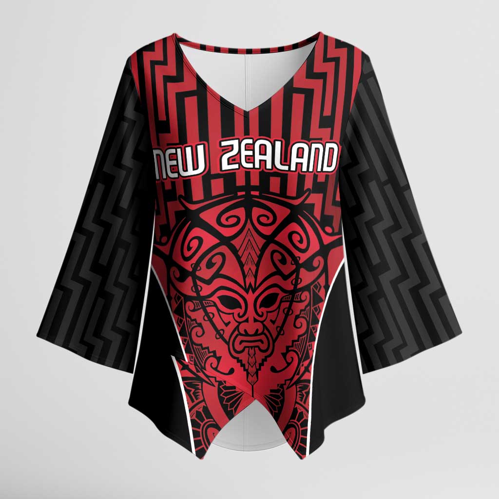 Custom Basketball New Zealand Kimono Sleeve Blouse Red Maori Ta Moko Indigenous - Aussie Hoodie