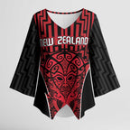 Custom Basketball New Zealand Kimono Sleeve Blouse Red Maori Ta Moko Indigenous - Aussie Hoodie