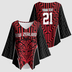 Custom Basketball New Zealand Kimono Sleeve Blouse Red Maori Ta Moko Indigenous - Aussie Hoodie