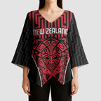 Custom Basketball New Zealand Kimono Sleeve Blouse Red Maori Ta Moko Indigenous - Aussie Hoodie