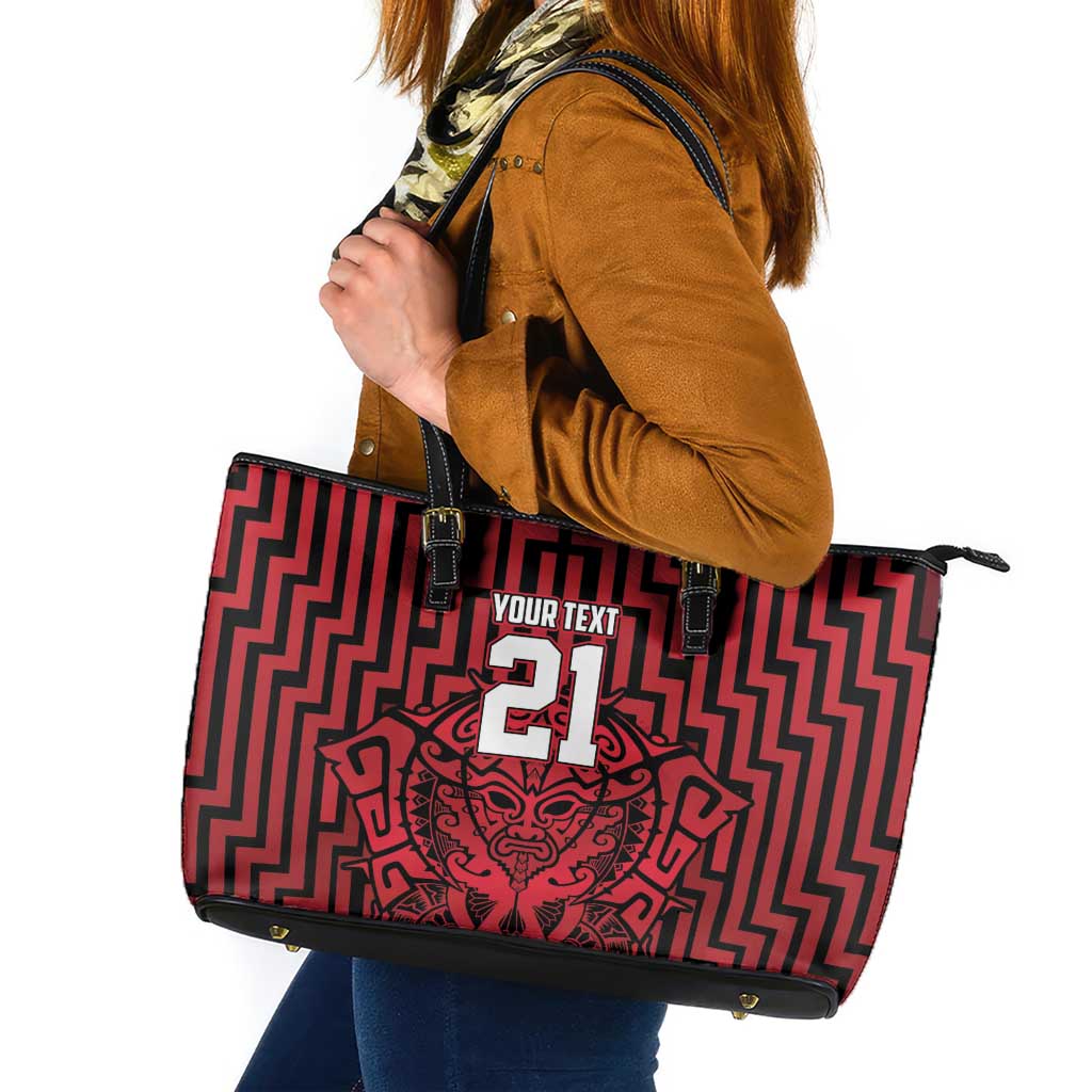 Custom Basketball New Zealand Leather Tote Bag Red Maori Ta Moko Indigenous - Aussie Hoodie