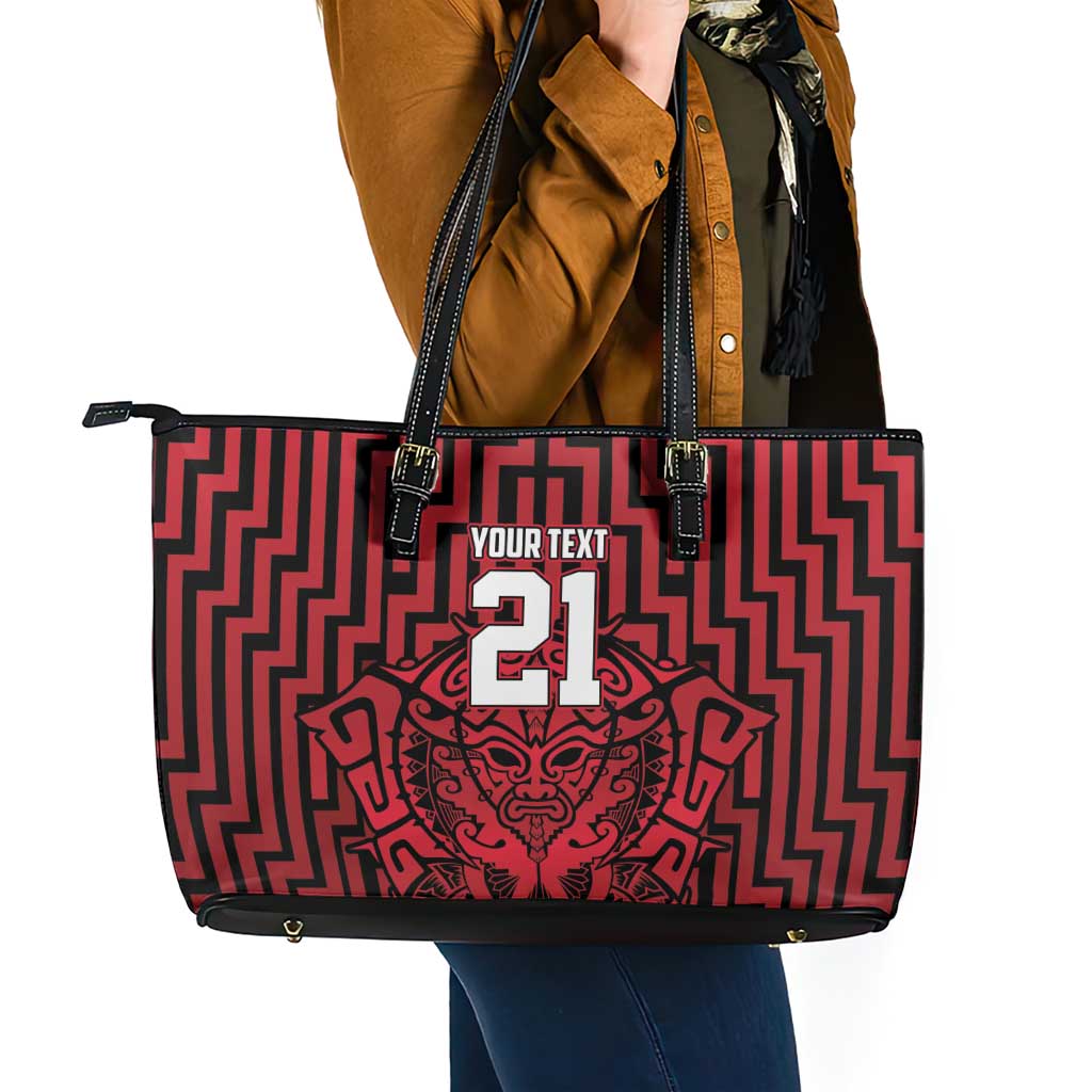 Custom Basketball New Zealand Leather Tote Bag Red Maori Ta Moko Indigenous - Aussie Hoodie