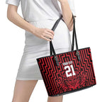 Custom Basketball New Zealand Leather Tote Bag Red Maori Ta Moko Indigenous - Aussie Hoodie