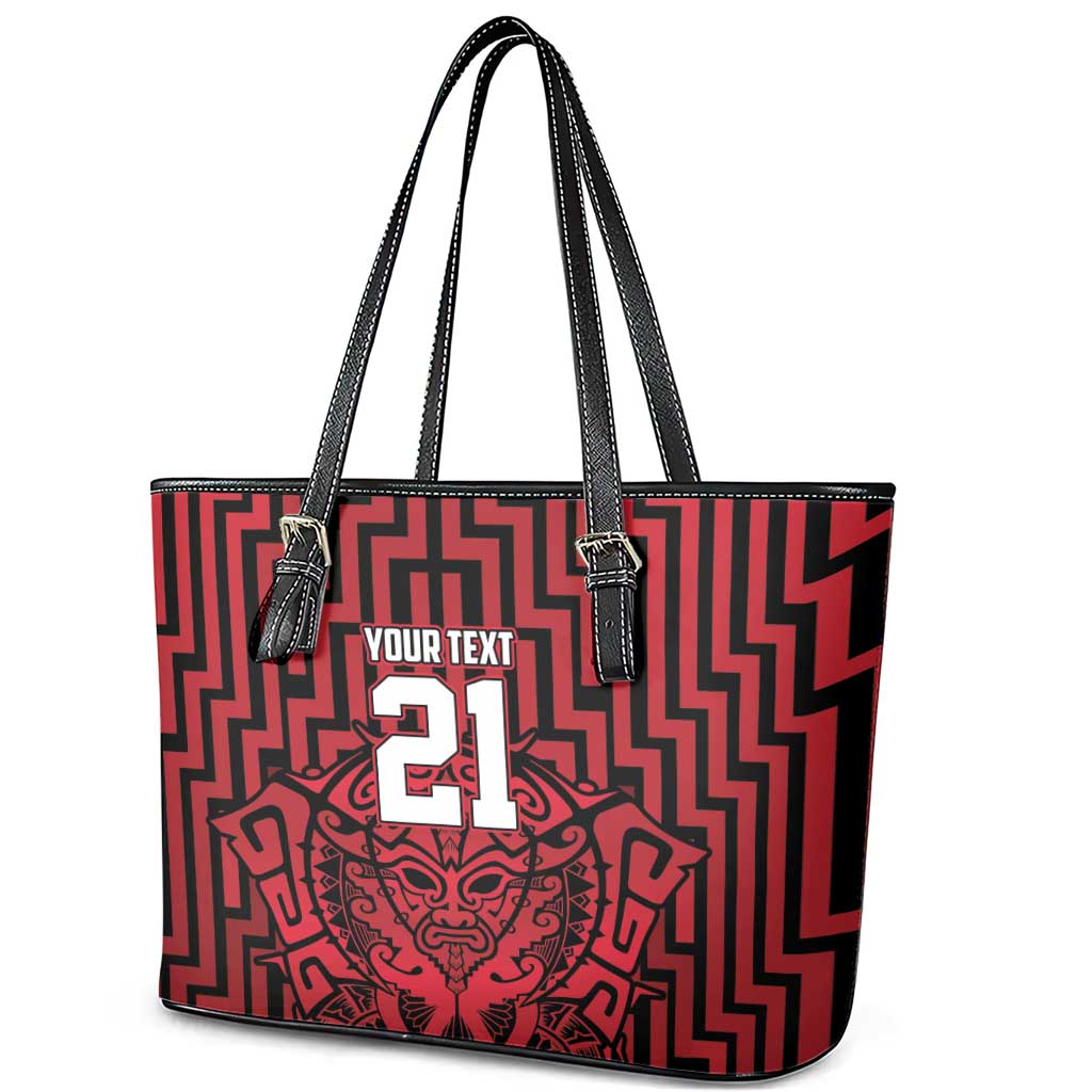 Custom Basketball New Zealand Leather Tote Bag Red Maori Ta Moko Indigenous - Aussie Hoodie