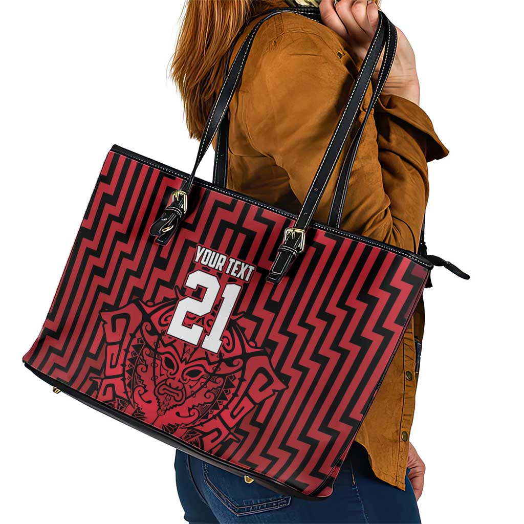Custom Basketball New Zealand Leather Tote Bag Red Maori Ta Moko Indigenous - Aussie Hoodie