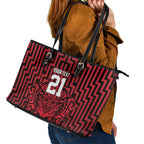 Custom Basketball New Zealand Leather Tote Bag Red Maori Ta Moko Indigenous - Aussie Hoodie