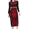 Custom Basketball New Zealand Long Sleeve Bodycon Dress Red Maori Ta Moko Indigenous - Aussie Hoodie