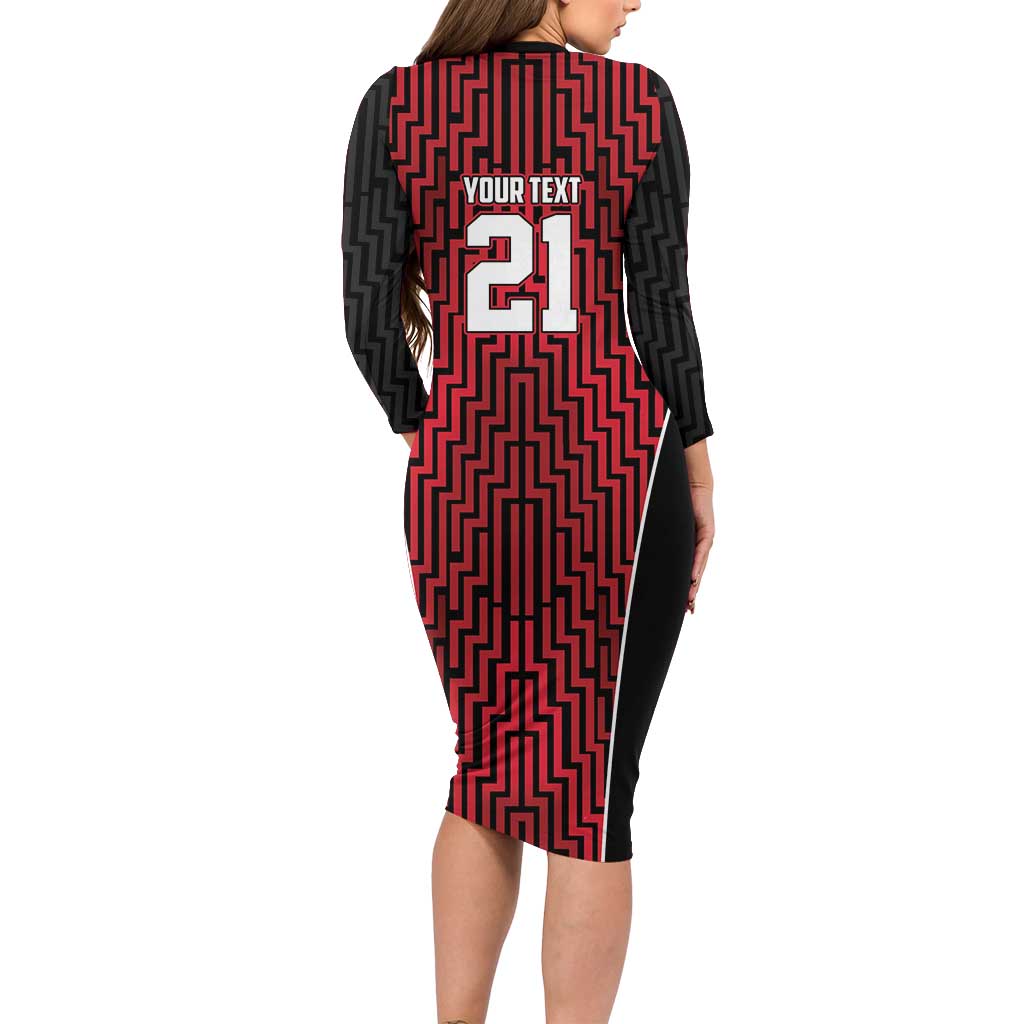 Custom Basketball New Zealand Long Sleeve Bodycon Dress Red Maori Ta Moko Indigenous - Aussie Hoodie