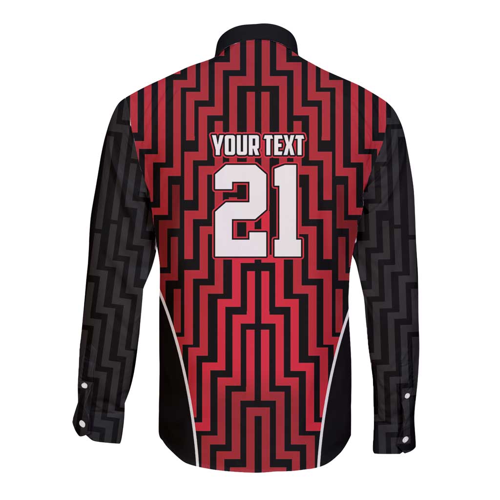 Custom Basketball New Zealand Long Sleeve Button Shirt Red Maori Ta Moko Indigenous - Aussie Hoodie