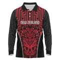 Custom Basketball New Zealand Long Sleeve Polo Shirt Red Maori Ta Moko Indigenous - Aussie Hoodie
