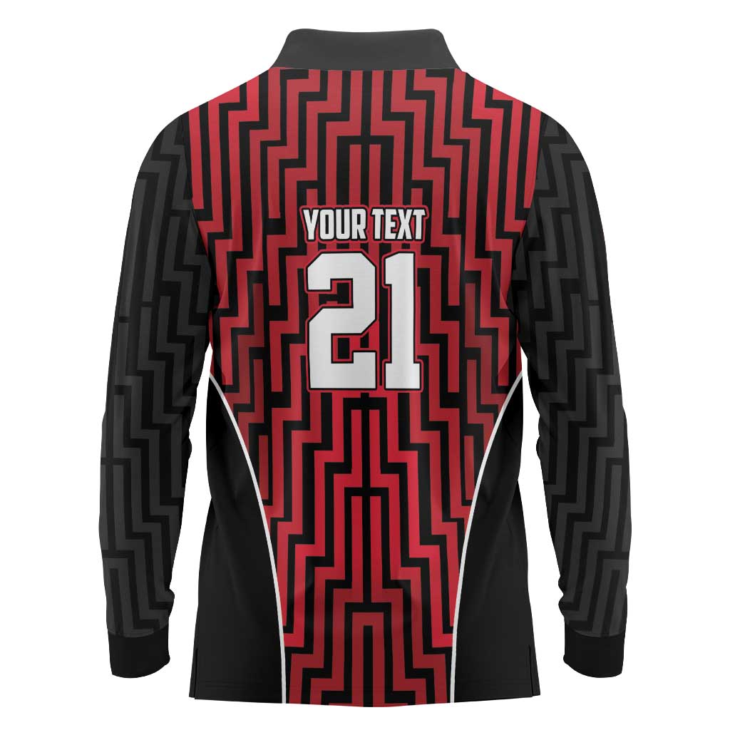 Custom Basketball New Zealand Long Sleeve Polo Shirt Red Maori Ta Moko Indigenous - Aussie Hoodie