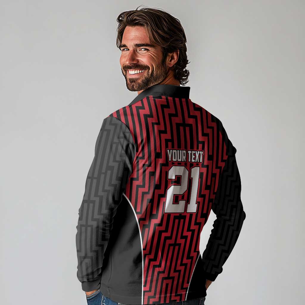 Custom Basketball New Zealand Long Sleeve Polo Shirt Red Maori Ta Moko Indigenous - Aussie Hoodie