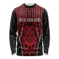 Custom Basketball New Zealand Long Sleeve Shirt Red Maori Ta Moko Indigenous - Aussie Hoodie