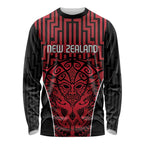 Custom Basketball New Zealand Long Sleeve Shirt Red Maori Ta Moko Indigenous - Aussie Hoodie