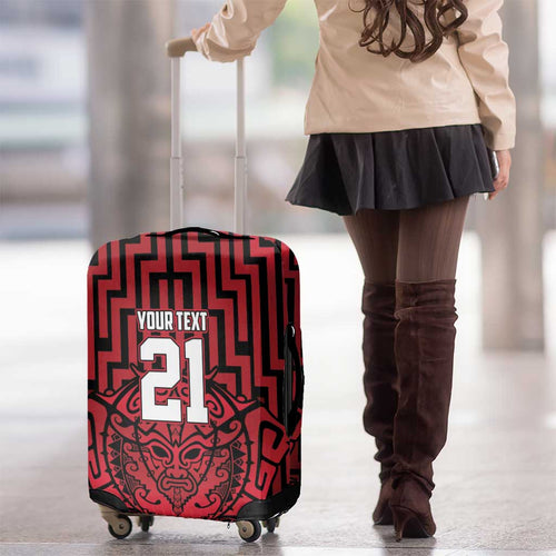 Custom Basketball New Zealand Luggage Cover Red Maori Ta Moko Indigenous - Aussie Hoodie