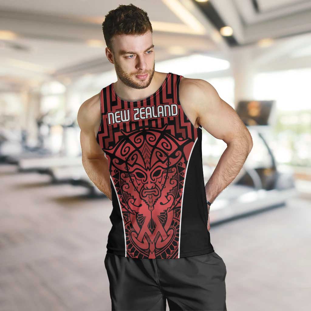 Custom Basketball New Zealand Men Tank Top Red Maori Ta Moko Indigenous - Aussie Hoodie