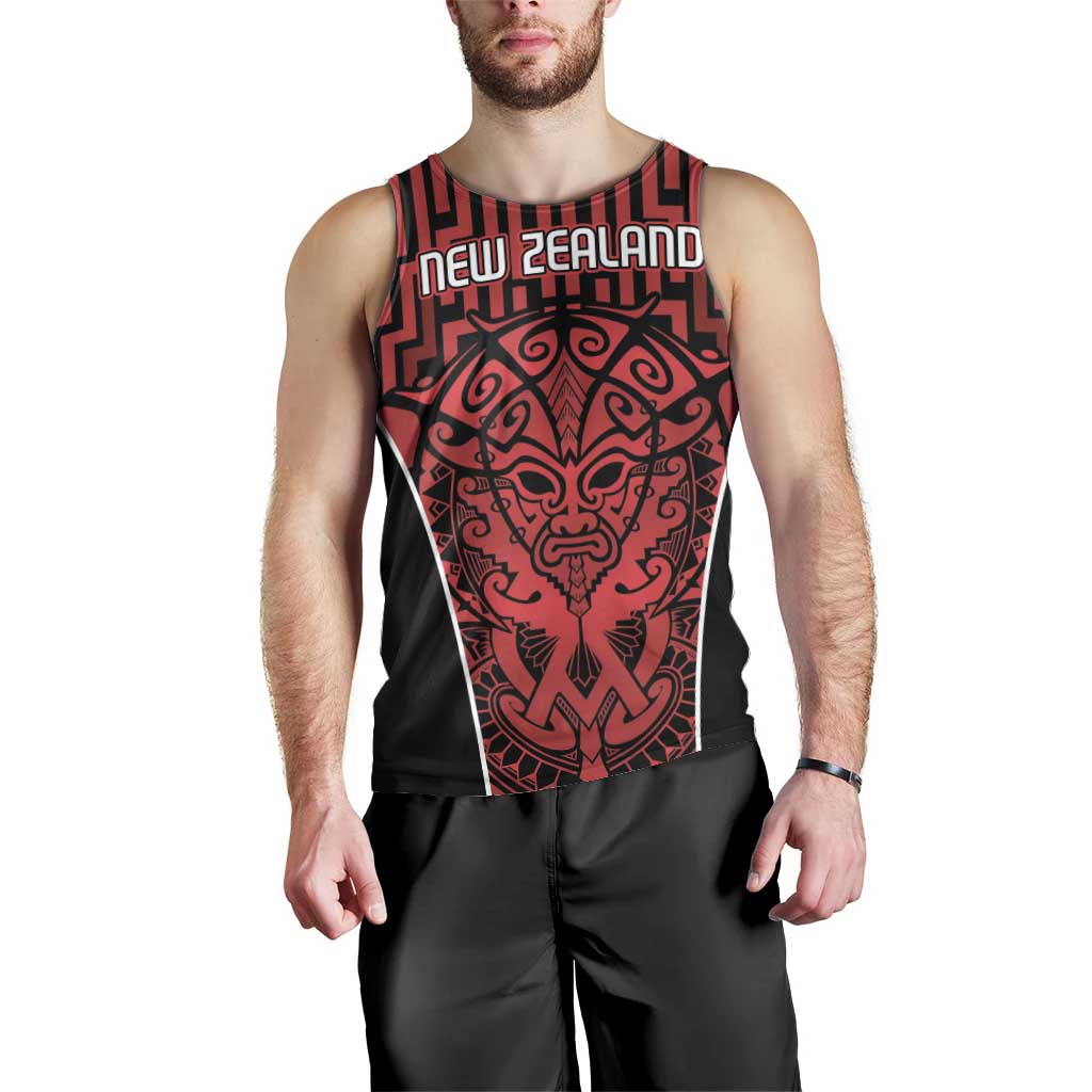 Custom Basketball New Zealand Men Tank Top Red Maori Ta Moko Indigenous - Aussie Hoodie