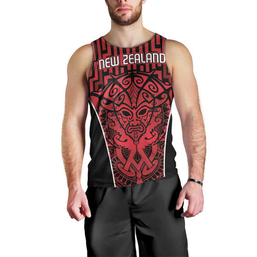 Custom Basketball New Zealand Men Tank Top Red Maori Ta Moko Indigenous - Aussie Hoodie