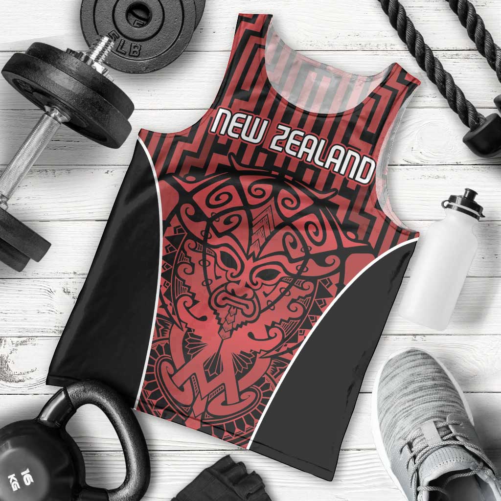Custom Basketball New Zealand Men Tank Top Red Maori Ta Moko Indigenous - Aussie Hoodie