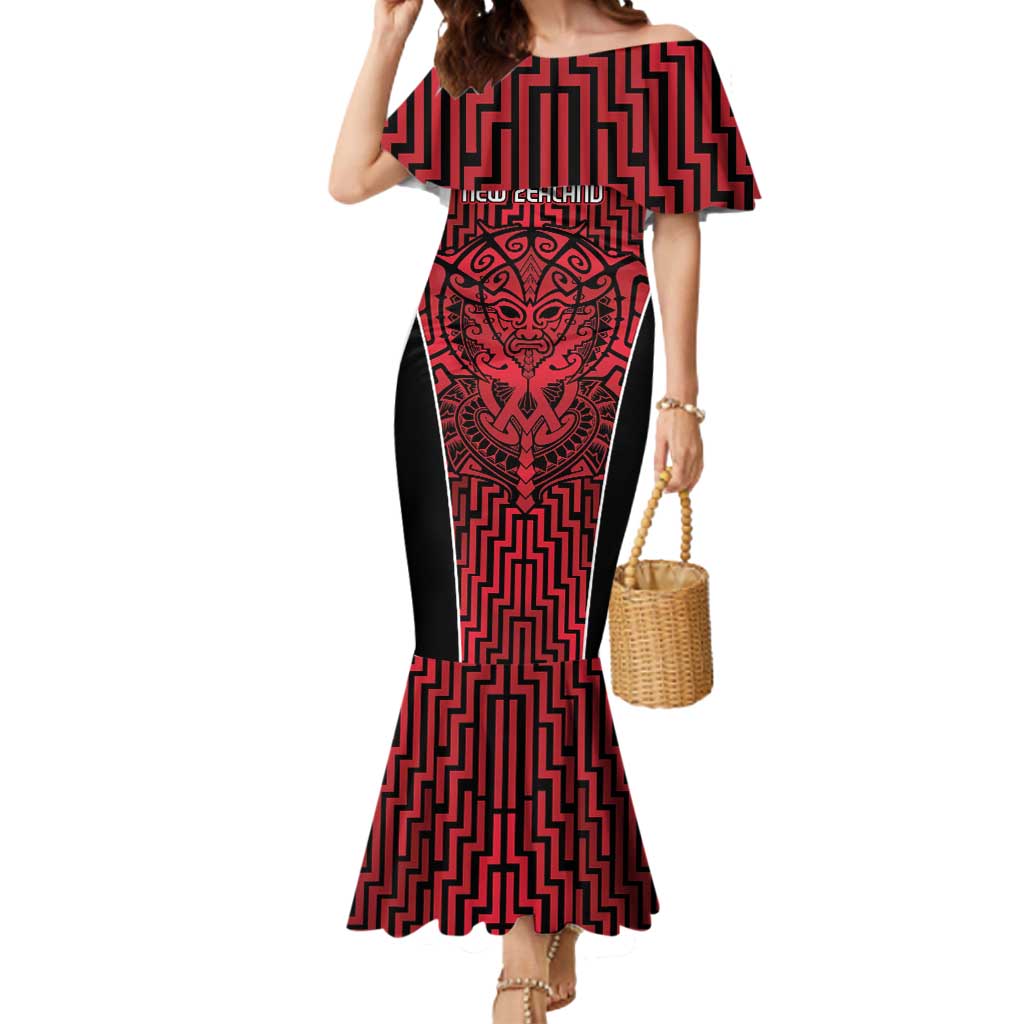 Custom Basketball New Zealand Mermaid Dress Red Maori Ta Moko Indigenous - Aussie Hoodie