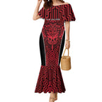 Custom Basketball New Zealand Mermaid Dress Red Maori Ta Moko Indigenous - Aussie Hoodie