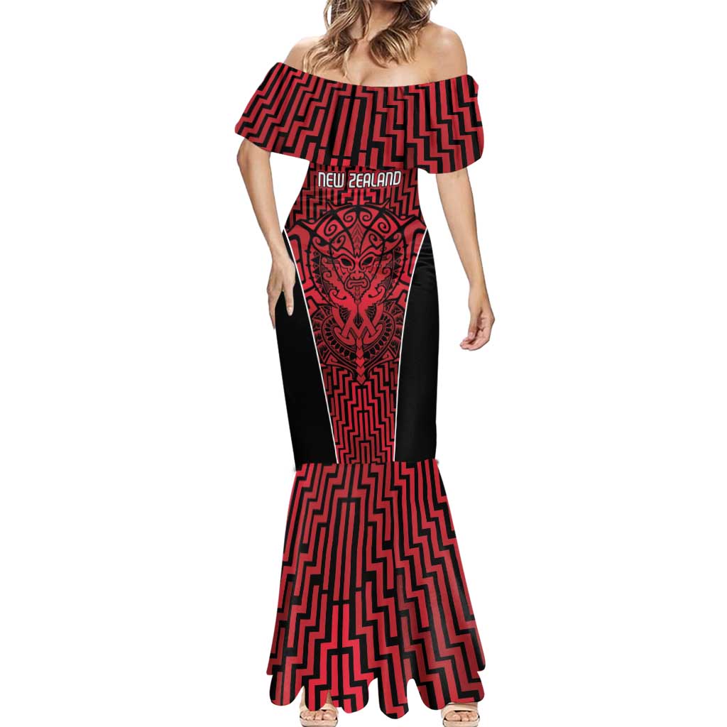 Custom Basketball New Zealand Mermaid Dress Red Maori Ta Moko Indigenous - Aussie Hoodie