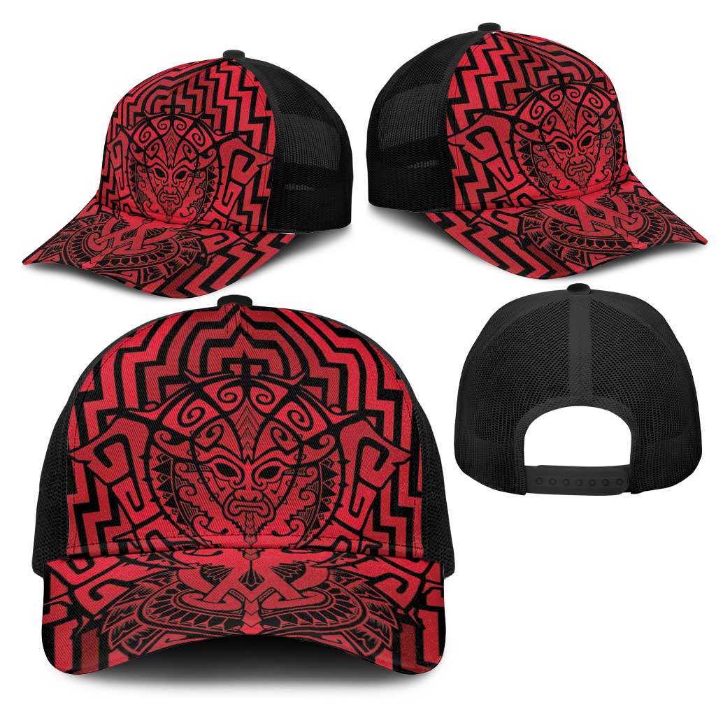 Basketball New Zealand Mesh Trucker Cap Red Maori Ta Moko Indigenous - Aussie Hoodie