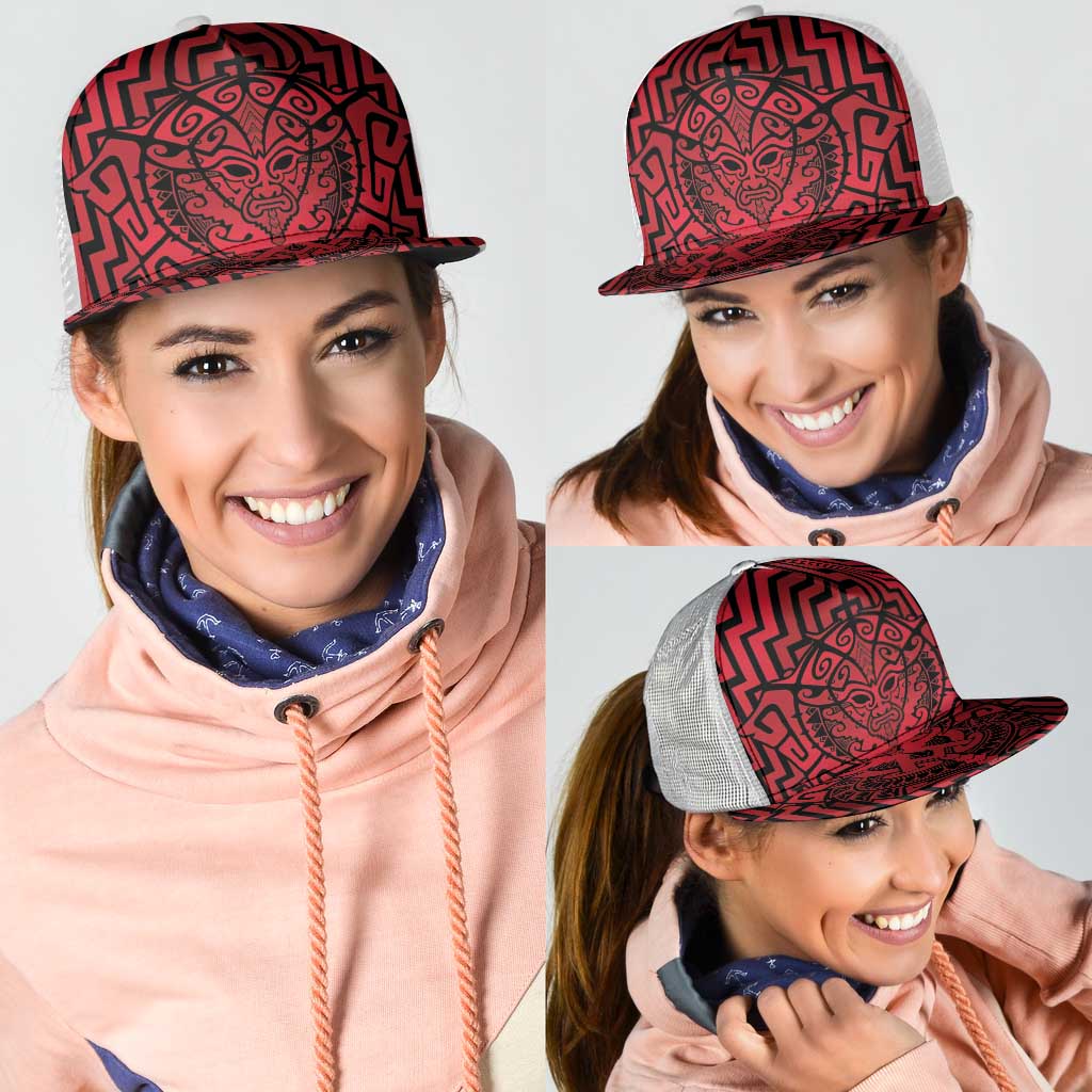 Basketball New Zealand Mesh Trucker Cap Red Maori Ta Moko Indigenous - Aussie Hoodie