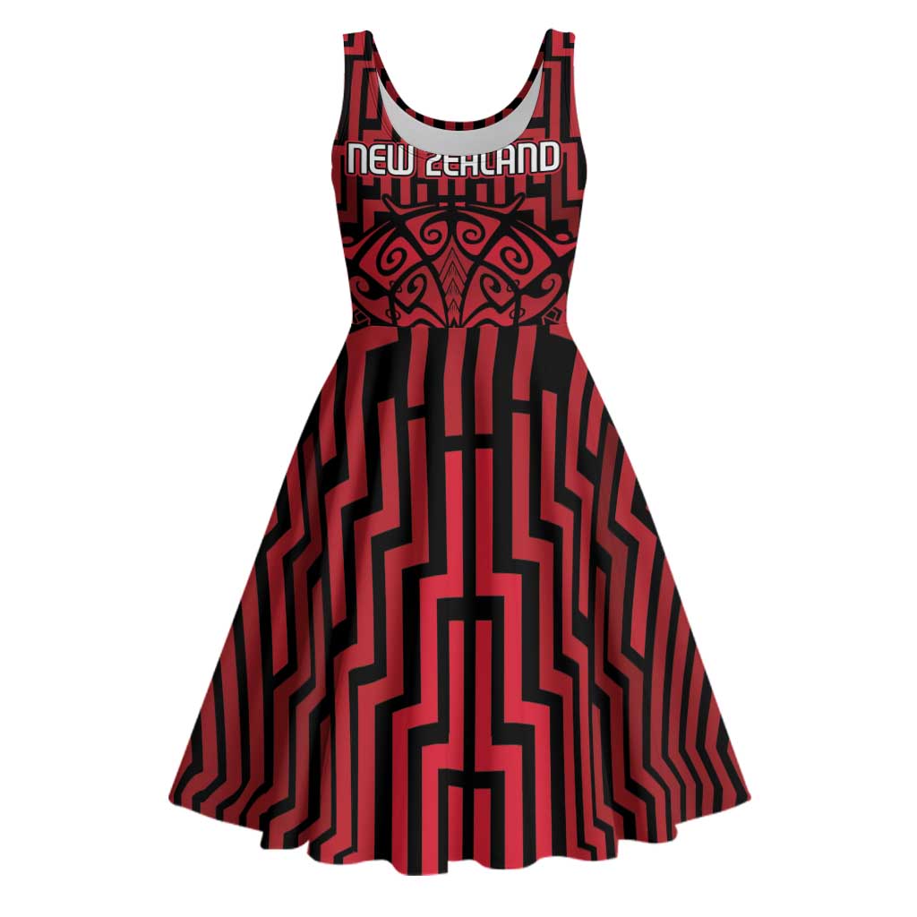 Custom Basketball New Zealand Midi Dress Red Maori Ta Moko Indigenous - Aussie Hoodie