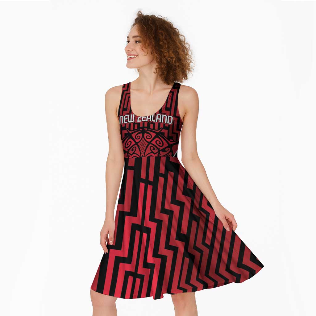 Custom Basketball New Zealand Midi Dress Red Maori Ta Moko Indigenous - Aussie Hoodie