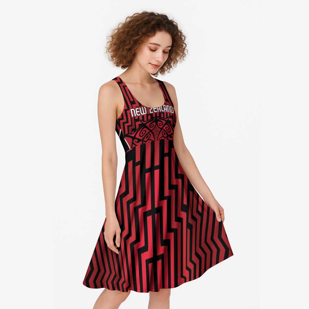 Custom Basketball New Zealand Midi Dress Red Maori Ta Moko Indigenous - Aussie Hoodie