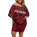 Custom Basketball New Zealand Off Shoulder Short Dress Red Maori Ta Moko Indigenous - Aussie Hoodie