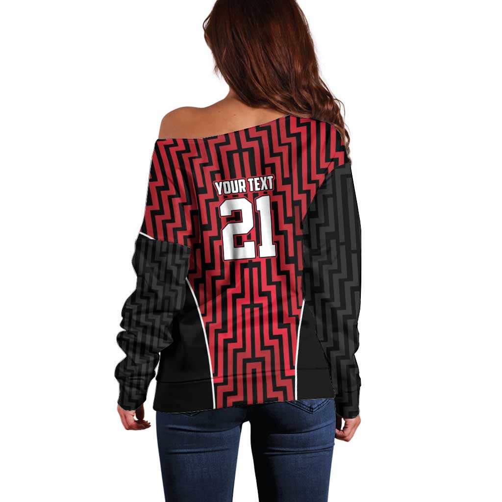 Custom Basketball New Zealand Off Shoulder Sweater Red Maori Ta Moko Indigenous - Aussie Hoodie